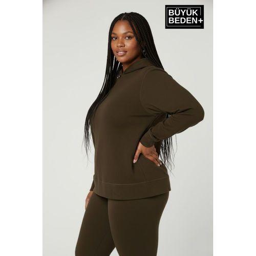Kadın Büyük Beden Kapşonlu ince Sweatshirt SPR24BSWK57