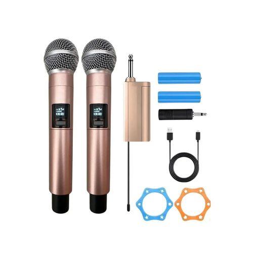 Profesyonel Çiftli Kablosuz Mikrofon Seti Karaoke Şarj Edilebilir 50 Metre Mesafe Rose