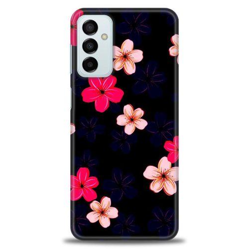 Samsung Galaxy M13 Kılıf HD Baskılı Kılıf - Pembe Mavi Çiçekler + Tam Ekran Koruyucu