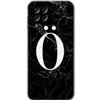 Samsung Galaxy M33 Kılıf Kapak - Siyah Mermer Desenli Ö Harfi +Hayalet Ekran Yandan Gözükmez