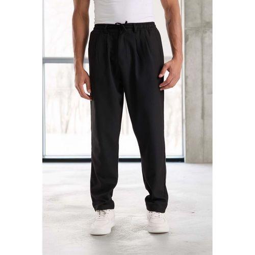 Bezayağı Kumaş Relax Fit Duble Paça Jogger Pantolon - Siyah