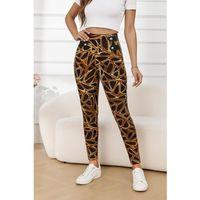 Kadın Yüksek Bel Kaz Ayağı Desenli Yan şerit Düğme Detaylı Dalgıç Pantolon