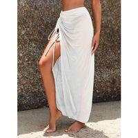 Kadın Yüksek Bel Yandan Büzgülü Uzun Tül Detaylı Pareo