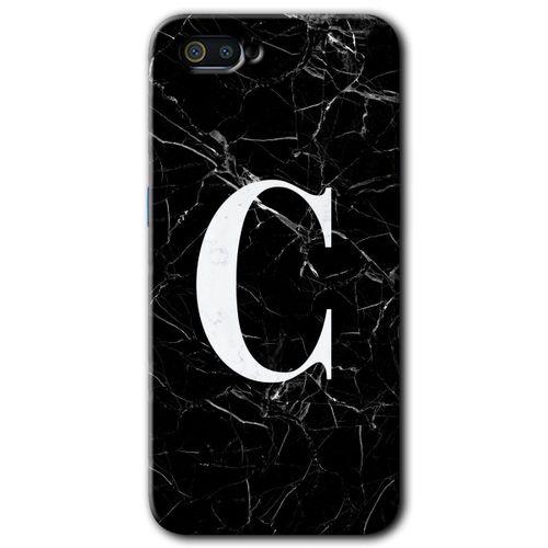 Realme C2 Kılıf HD Desen Baskılı Arka Kapak - Siyah Mermer Desenli C Harfi