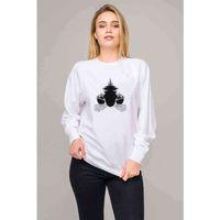Silhouette Guns and Ships Baskılı Beyaz Kadın Sweatshirt