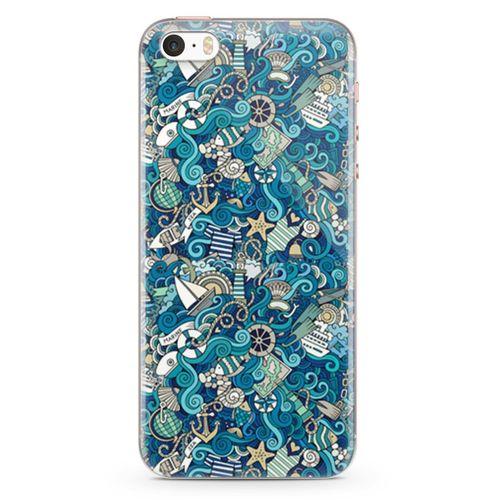 Apple iPhone SE Kılıf Doodle Gemi Turları Arka Kapak Koruma Desenli Full Koruyucu