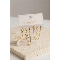 Gold Renk Pirinç Zirkon Taşlı 6'lı Küpe Set Kombini