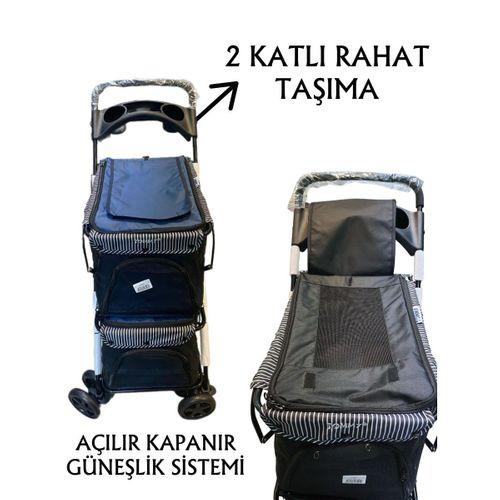 Tommy İki Katlı Evcil Hayvan Arabası 85x51x100cm Lacivert Max 10+10 Kg
