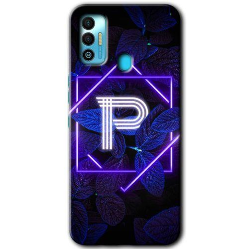 Tecno Spark 7T HD Baskılı Kılıf + 9D Tam Ekran Koruyucu - Dark Neon Yaprak P Harfi