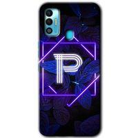 Tecno Spark 7T HD Baskılı Kılıf + 9D Tam Ekran Koruyucu - Dark Neon Yaprak P Harfi