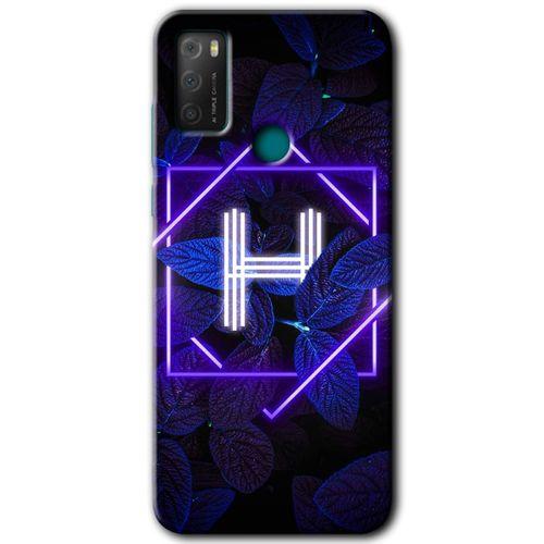 TCL 20E Kılıf HD Desen Baskılı Arka Kapak - Dark Neon Yaprak H Harfi