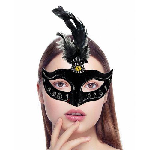 Siyah Tüylü Süet Parti Maskesi