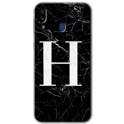 Samsung Galaxy M10s Kılıf HD Desen Baskılı Arka Kapak - Siyah Mermer Desenli H Harfi