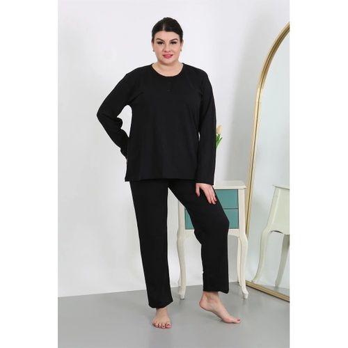 Kadın Büyük Beden Uzun Kol Penye Pijama Takımı Siyah
