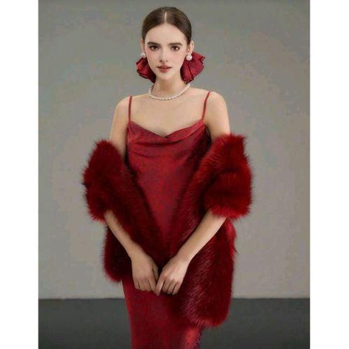 Kürk Orijinal Kırmızı Seksi Omuzluk Şık Kürk