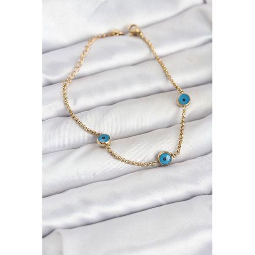 316L Çelik Gold Renkli Nazar Boncuk Model Kadın Bileklik