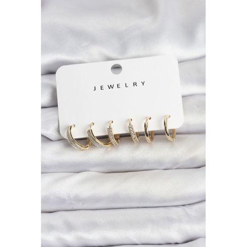 Zirkon Taşlı Gold Renk Pirinç Kadın Küpe Seti - TJ-BKP11481