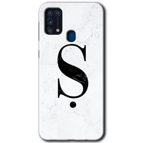 MRCİLETİSİM Samsung Galaxy M31 Kılıf Baskılı Kapak - Beyaz Mermer Desenli Ş Harfi +Tam Ekran Koruyucu