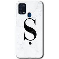 MRCİLETİSİM Samsung Galaxy M31 Kılıf Baskılı Kapak - Beyaz Mermer Desenli Ş Harfi +Tam Ekran Koruyucu