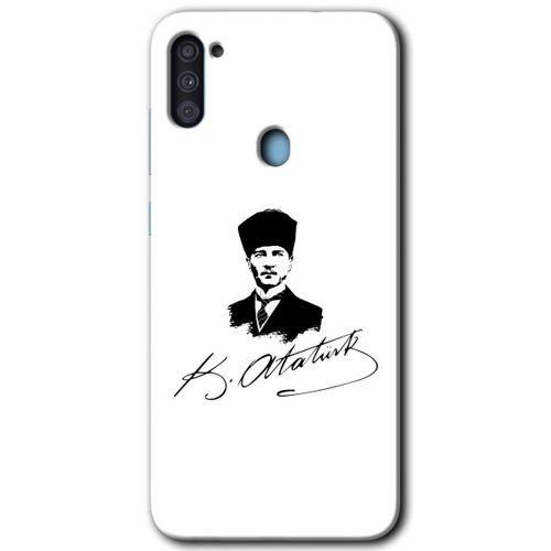 Samsung Galaxy A11 Kılıf Baskılı Kapak - Kemal Atatürk İmza + 5D Tam Kaplayan Cam
