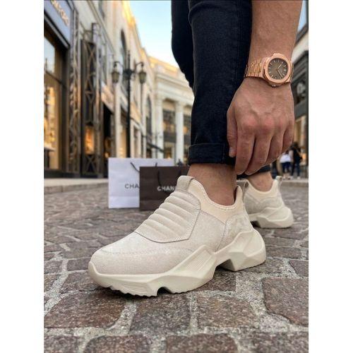 BA0402 Bağcıksız Rahat Yüksek Taban Krem Süet Erkek Spor Ayakkabı