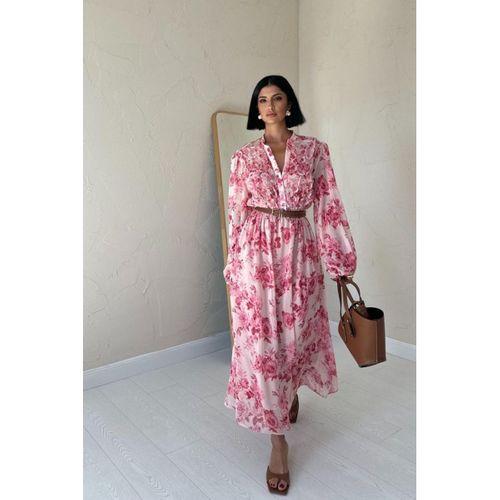 Pembe Biye Detaylı Elbise