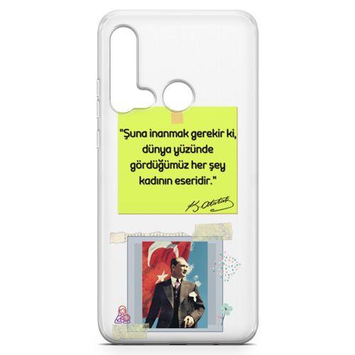 Huawei Nova 5i Kılıf Atatürk Caps Kadın Arka Kapak Koruma Desenli Full Koruyucu