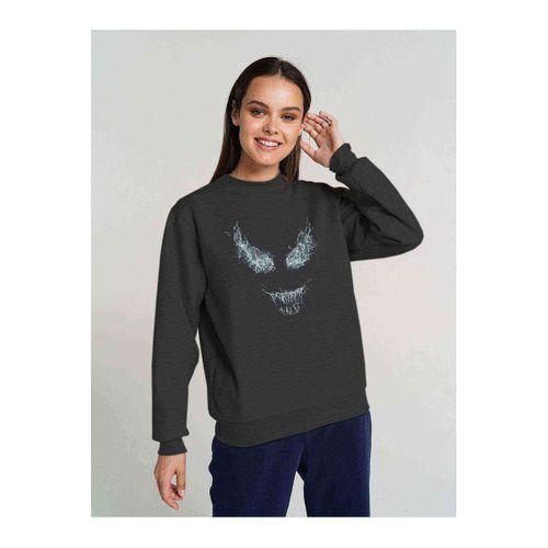 venom Alevli Baskılı Füme Antrasit Kadın Sweatshirt