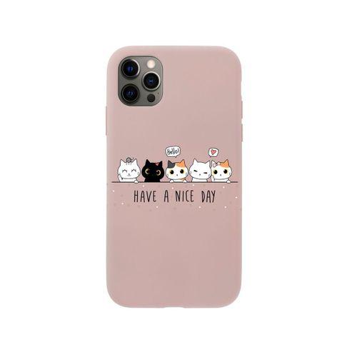 iPhone 12 Pro Şirin Kedicikler Premium Pembe Lansman Silikonlu Kılıf