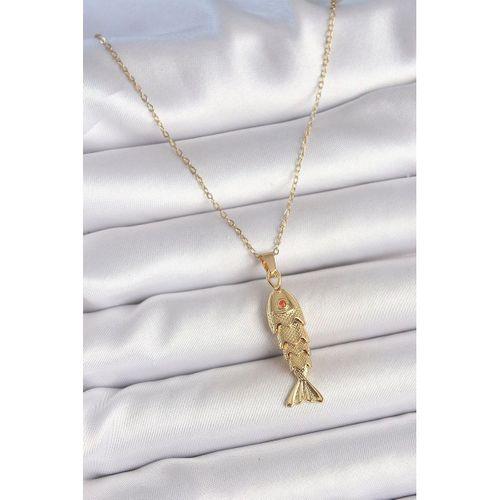 316L Çelik Zincir Gold Renk Zirkon Taşlı Balık Figürlü Kolye