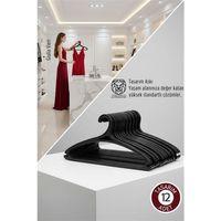 Giulia Vieri Selection: 12'li Premium İtalyan Tasarım İnce Siluet Kaymaz Elbise Askısı Seti SİYAH