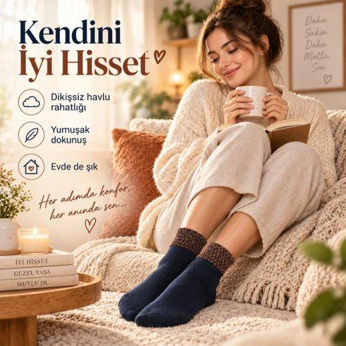 Kadın Simli 6'lı Bilek Patik Çorap | Dikişsiz Havlu Yapı, Yumuşak Konforlu Günlük Çorap