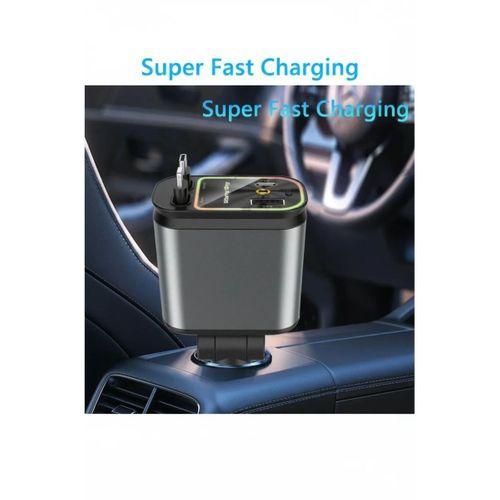 4’ü 1 Arada Araç Çakmaklık Şarj Cihazı 66w Type-c Hızlı Şarj Çift Usb Telefon Şarj Geri Çekilebilir Kablo