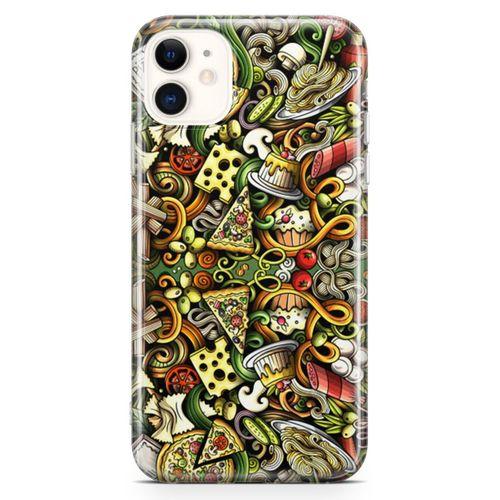 Apple iPhone 11 Kılıf İtalyan Yemekleri Doodle Arka Kapak Koruma Desenli Full Koruyucu