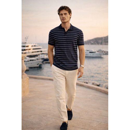 Nordic Desenli Örme Kumaş Viskon Erkek T-Shirt - Lacivert