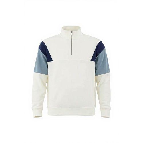 Oversize Erkek Kolları Garnili Selanik Örme Erkek Sweatshirt - Ekru