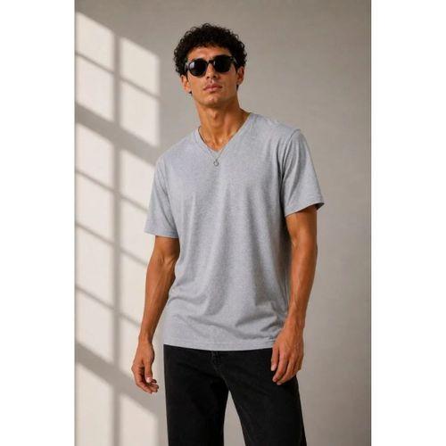 Erkek V Yaka Basic Tişört Kısa Kol Yazlık Regular Fit T-Shirt - Gri