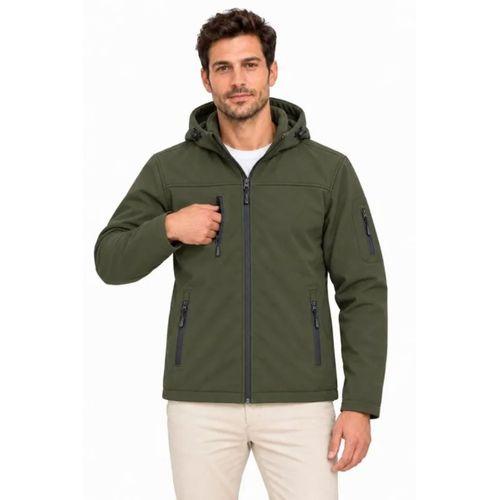 Erkek Su Geçirmez Softshell İçi Polar Astarlı Çıkarılabilir Kapüşonlu 4 Cepli Mont Ceket - Haki