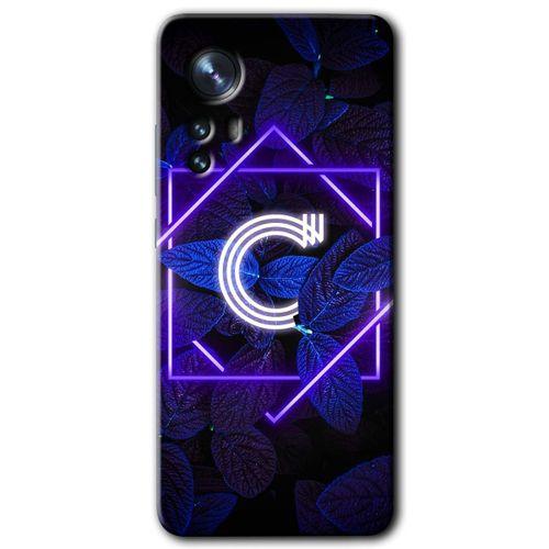 Xiaomi Mi 12 Kılıf HD Desen Baskılı Arka Kapak - Dark Neon Yaprak C Harfi + Kırılmaz Cam