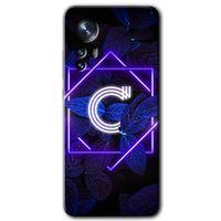 Xiaomi Mi 12 Kılıf HD Desen Baskılı Arka Kapak - Dark Neon Yaprak C Harfi + Kırılmaz Cam