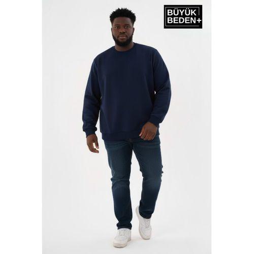 Erkek Büyük Beden Bisiklet Yaka Kollar ve Etek Ribanalı İnce Sweatshirt SPR26BSW956