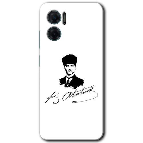 Xiaomi Redmi Note 11E HD Baskılı Kılıf + 9D Tam Ekran Koruyucu - Kemal Atatürk İmza