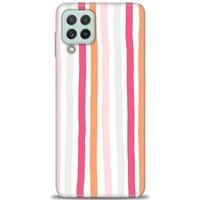 Samsung Galaxy M22 Kılıf HD Baskılı Kılıf - Pembe Çubuklar + Tam Ekran Koruyucu