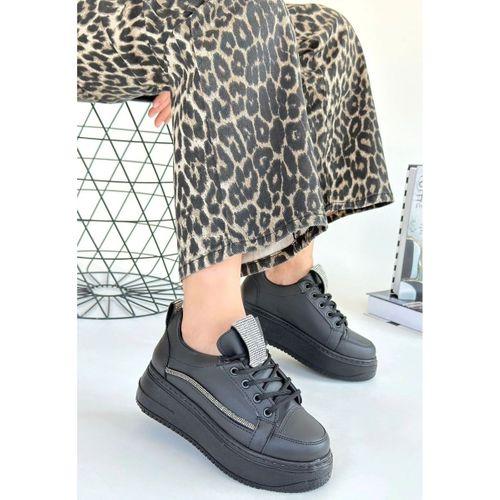 Leope Siyah Cilt Bağcıklı Spor Ayakkabı