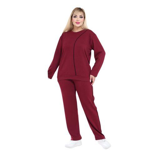 Melsay Butik Büyük Beden Kırmızı Siyah Çizgi Detay Modal Kadın Eşofman Takımı
