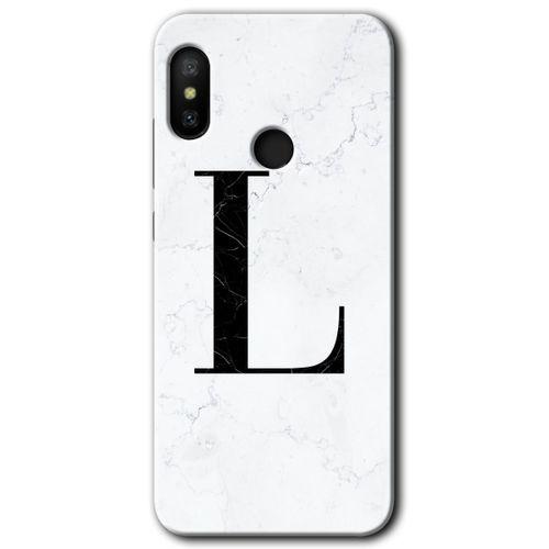 Xiaomi Mi A2 Lite Kılıf HD Desen Baskılı Arka Kapak - Beyaz Mermer Desenli L Harfi + Kırılmaz Cam