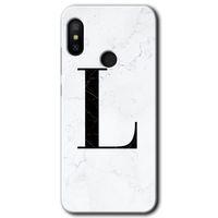 Xiaomi Mi A2 Lite Kılıf HD Desen Baskılı Arka Kapak - Beyaz Mermer Desenli L Harfi + Kırılmaz Cam