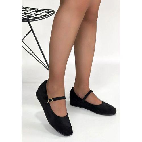 Lossa Siyah Süet Kemerli Babet Ayakkabı