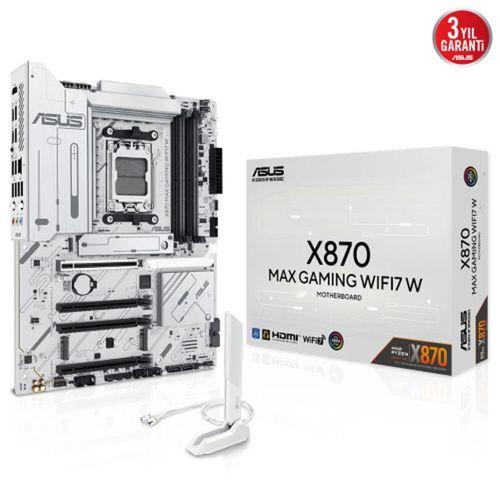 ASUS X870 MAX GAMING WIFI7 W, 4xDDR5, 3xM2, HDMI, DP, Type-C, Wi-Fi 7, Bluetooth v5.3, AM5 Soket GAMING Anakart
