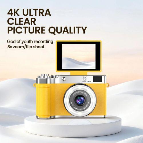4k Çantalı Dijital Retro Video Kamera 48mp 16x Zoom Işıklı 32gb Kart Dijital Fotoğraf Makinesi Sarı